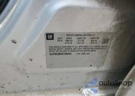 2014 Chevrolet Cruze Lt from USA, damaged, VIN 1G1PE5SB5E7389401